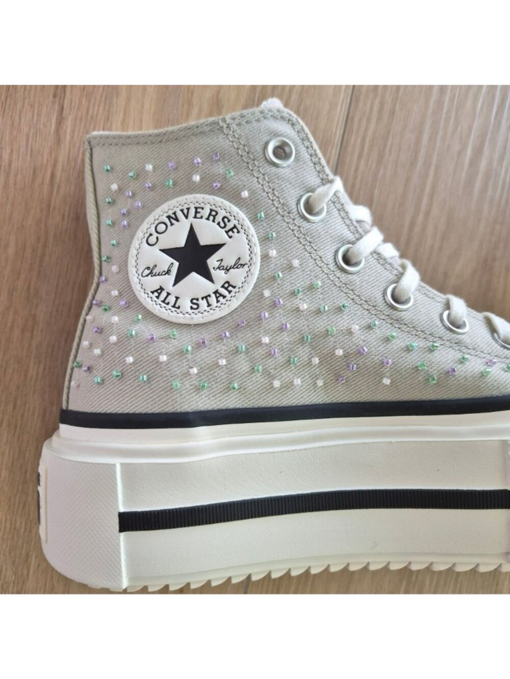 ⭐Converse Chuck Lift Double Stack Beading Sz 7 Womens shoes Sneaker Gray A19339C - Picture 6 of 13